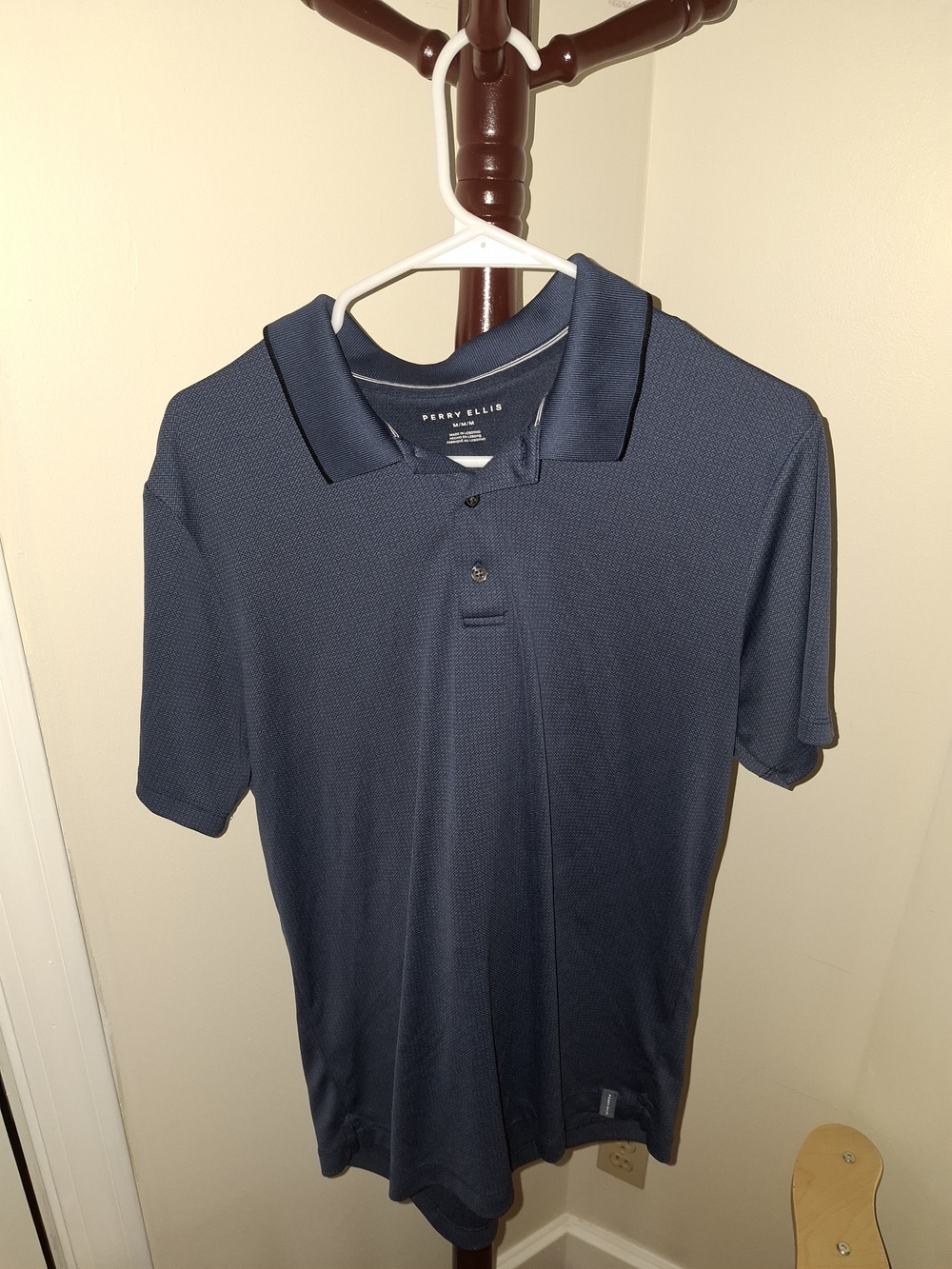Perry Ellis Dark Blue Textured Polo Shirt